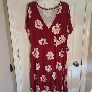 Old Navy Red Floral XL Faux Wrap Style Dress